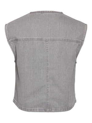 Sonya Cropped Denim Waistcoat - Light Grey