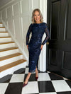 Elodie Floral Embroidered Mesh Bodycon Dress Navy