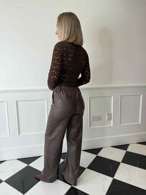 Melba Lisa Wide Coated Pants - Seal Brown