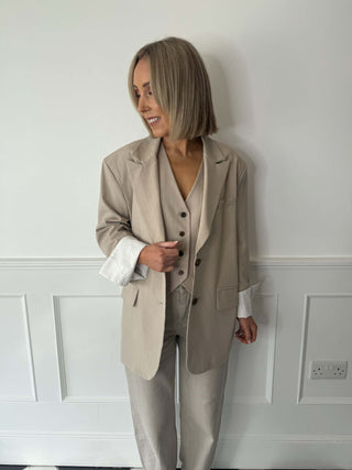 Lou Single Breasted Blazer - Light Beige Pinstripe