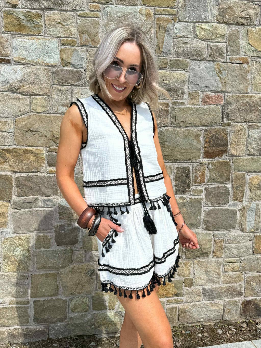 Reese Embroidered Top - Black/White