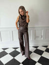 Breya Scarf Satin Top - Chocolate Brown