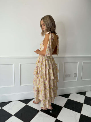 Fiore Tie Ruffle Maxi Dress - Ditsy Floral