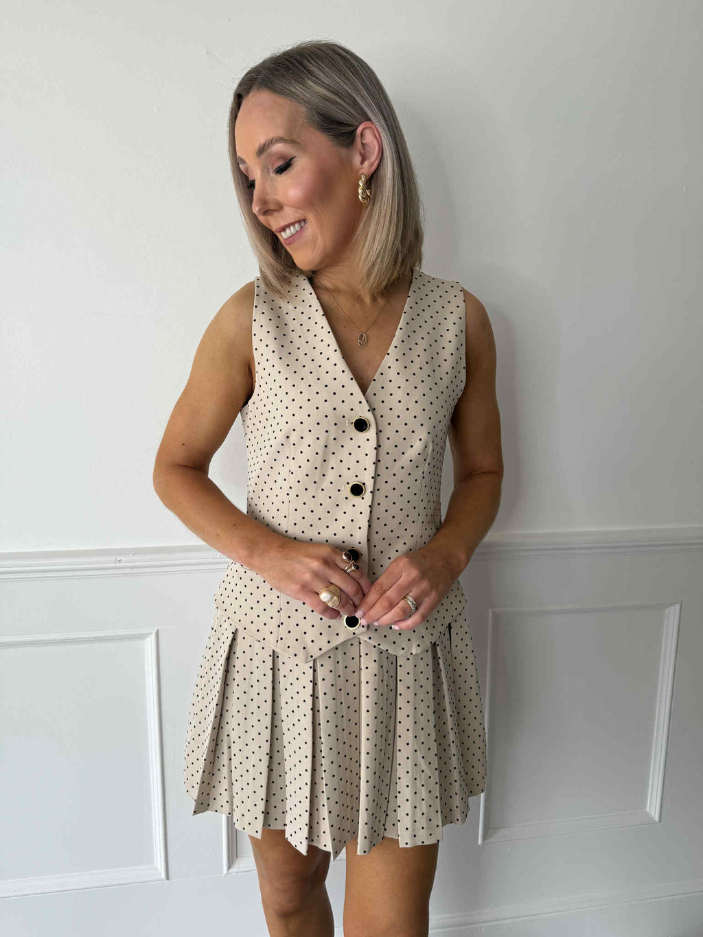 Cait Waistcoat Mini Dress - Polka
