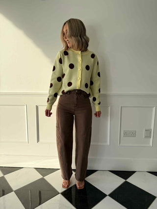 Indie Polka Dot Cardigan - Lemon/Brown