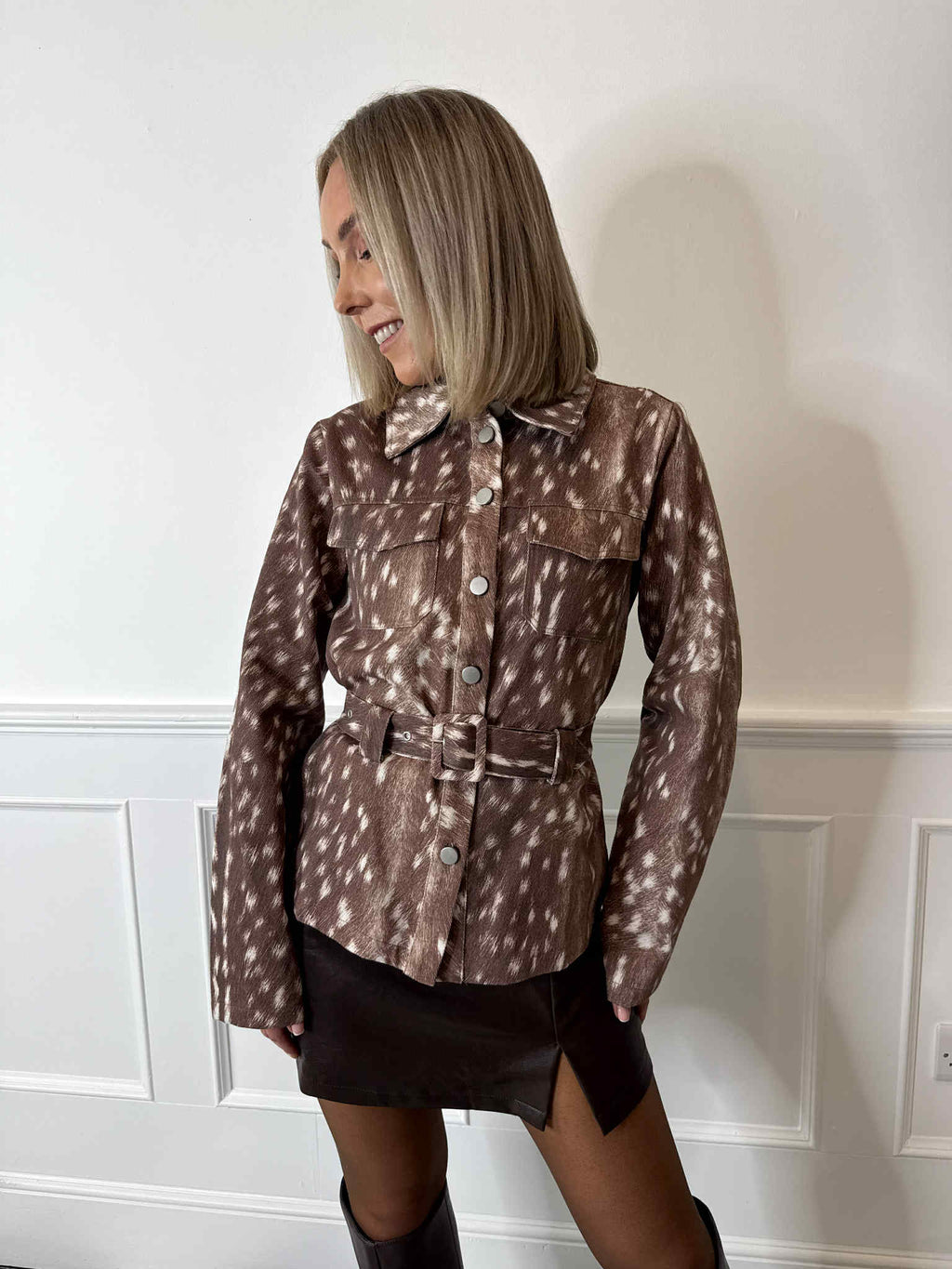 Belma Belted Denim Shacket - Cocoa Brown