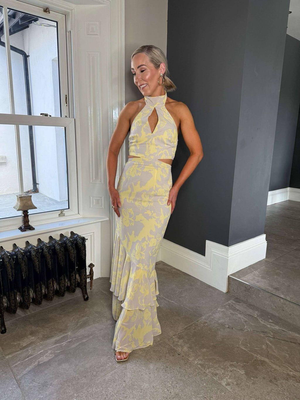 Nova Maxi Dress - Lemon and Beige Floral