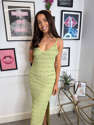 Hollie Strappy Cami Textured Maxi Dress - Green