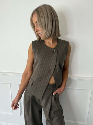 Sienna Waistcoat - Brown Pinstripe