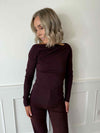 Lilly Ruched Boat Neck Knit Top - Burgundy