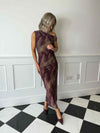 Eliana Sleeveless Mesh Dress - Burgundy/Khaki