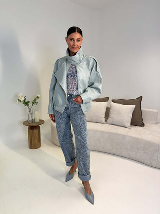 Lucy PU Funnel Neck Jacket - Blue