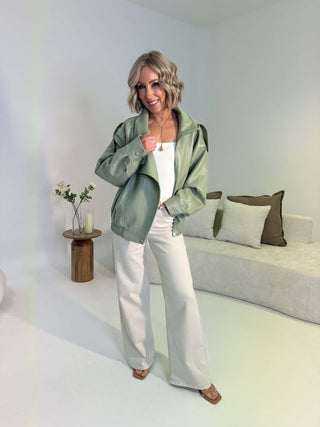 Lucy PU Funnel Neck Jacket - Green