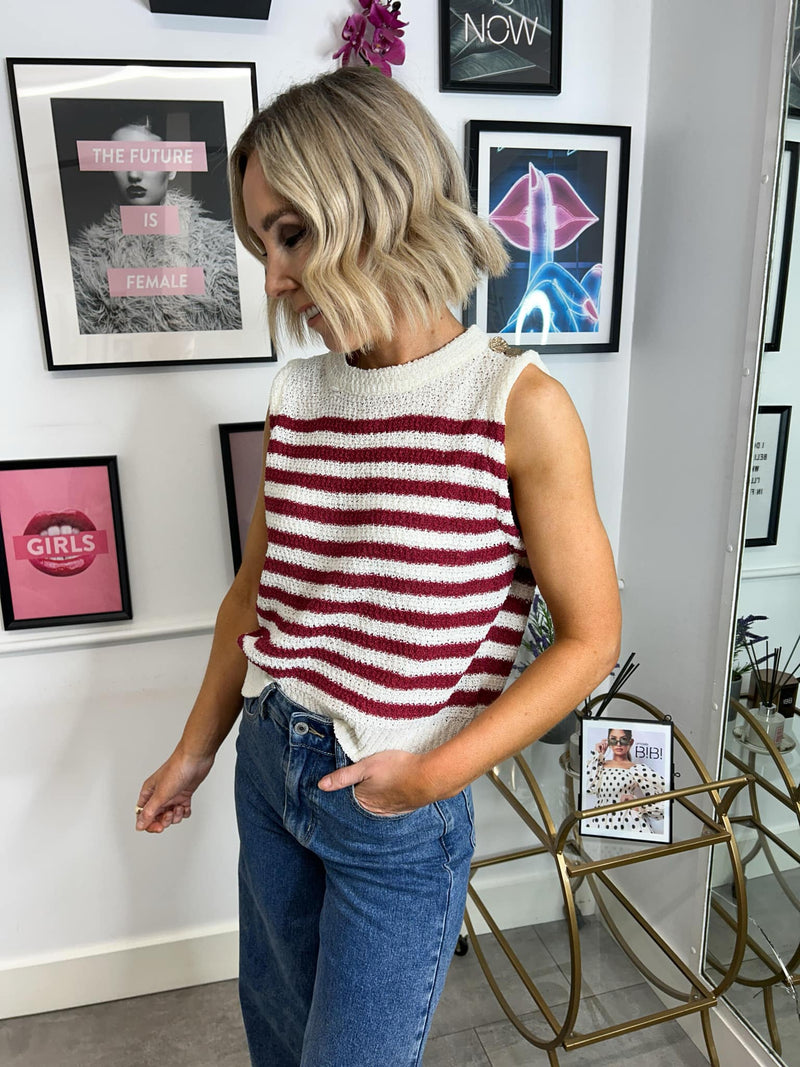 Morgan Knitted Tank Top - Apricot/Wine