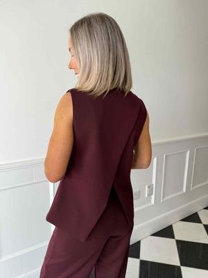 Ruby Crossover Back Waistcoat - Burgundy