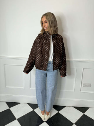 Familla Quilted Bomber Jacket - Brown Polka