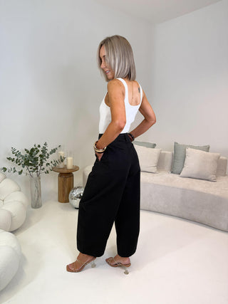 Morgan Barrel Leg Trousers - Black