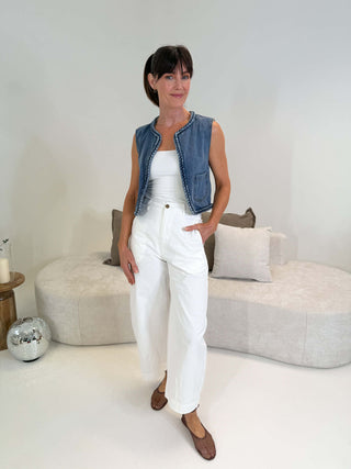 Bell Cropped Denim Vest - Light Blue