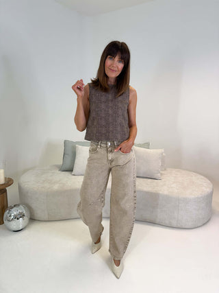Izzy Barrel Leg Jeans - Taupe
