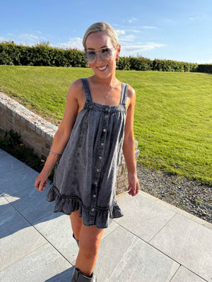 Oregon Acid Wash Denim Dress - Black
