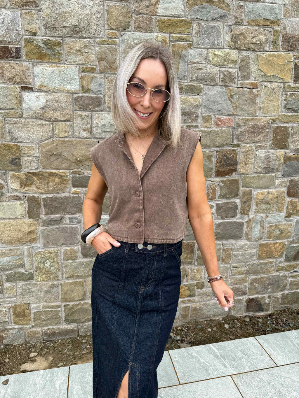 Yaz Denim Waistcoat - Brown