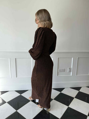 Zaya Lurex Metallic Maxi Dress - Brown