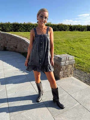 Oregon Acid Wash Denim Dress - Black
