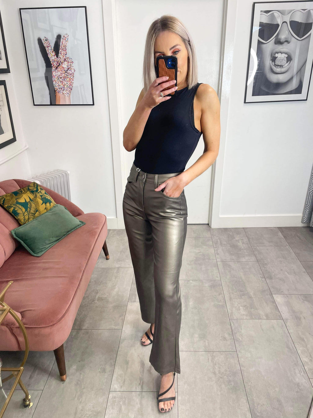 CiCi PU Straight Leg Trousers - Bronze