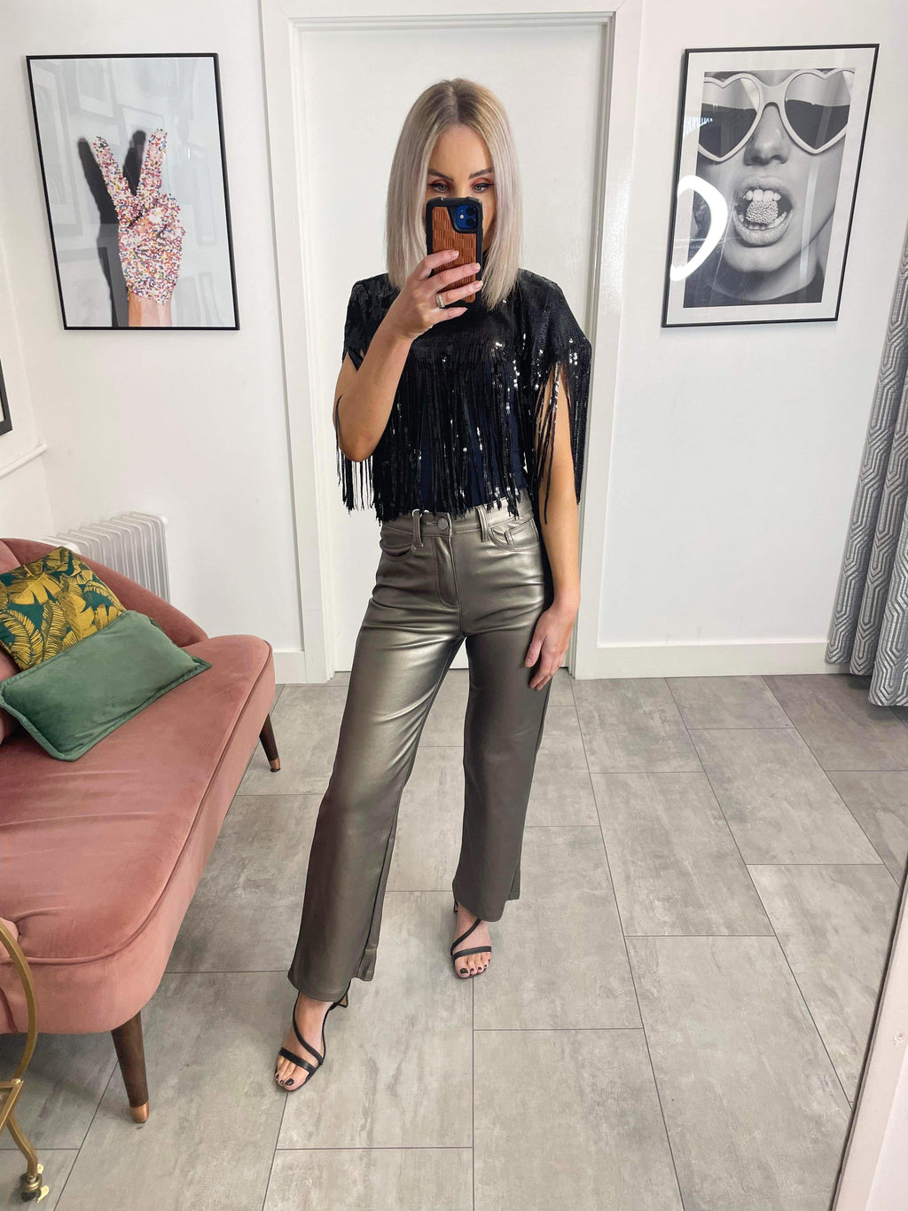 CiCi PU Straight Leg Trousers - Bronze