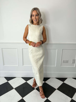 Franna Denim Midi Dress - Ecru