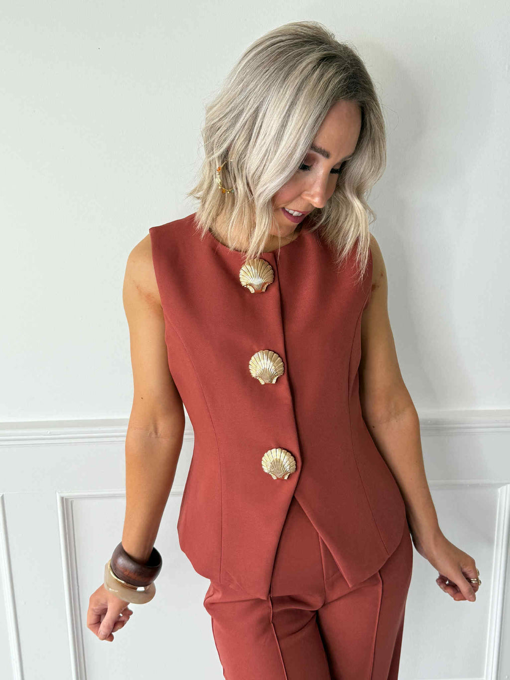 Lottie Waistcoat - Rust Red