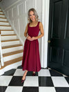 Erica Square Neck Pleated Midi Dress Berry