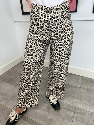 Ada Leopard Print Wide Leg Cropped Jeans