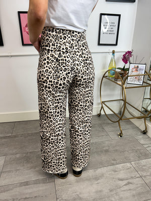 Ada Leopard Print Wide Leg Cropped Jeans