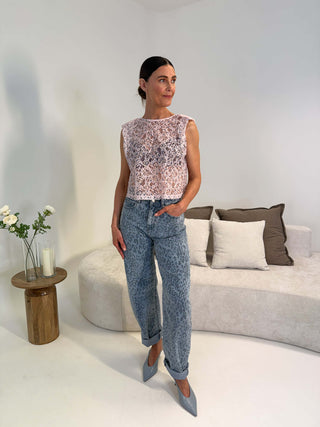 Darci Floral Lace Polka Top - Pink