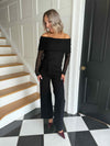 Paz Textured Lace Bardot Top - Black