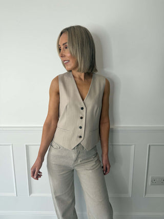 Tia Waistcoat - Light Beige Pinstripe