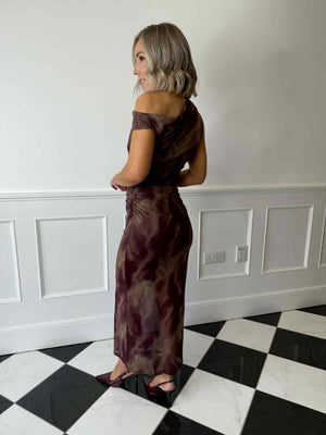 Eliana Sleeveless Mesh Dress - Burgundy/Khaki