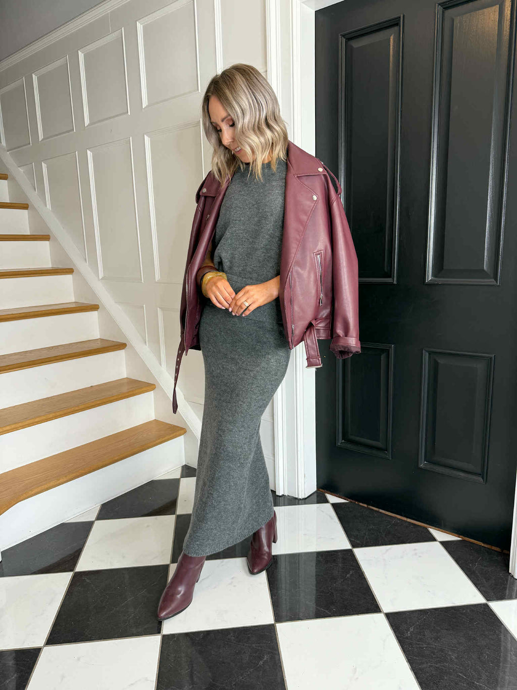 Jiko Fold Down Ankle Knit Skirt - Medium Grey