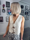 Emery Textured Tie Front Waistcoat - Beige
