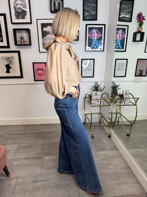 Payton Tie Neck Blouse - Taupe