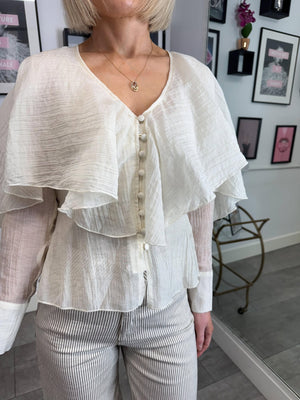Jane Button Front Blouse - Beige