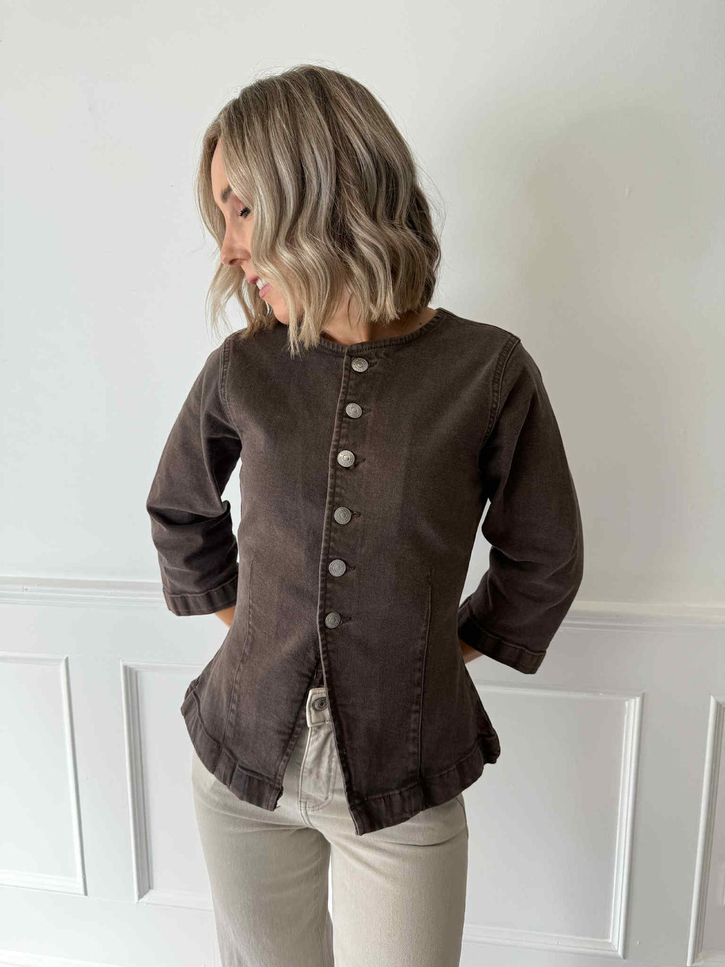 Selma 3/4 Denim Top - Hot Fudge