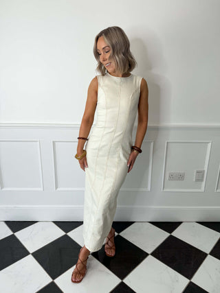 Franna Denim Midi Dress - Ecru