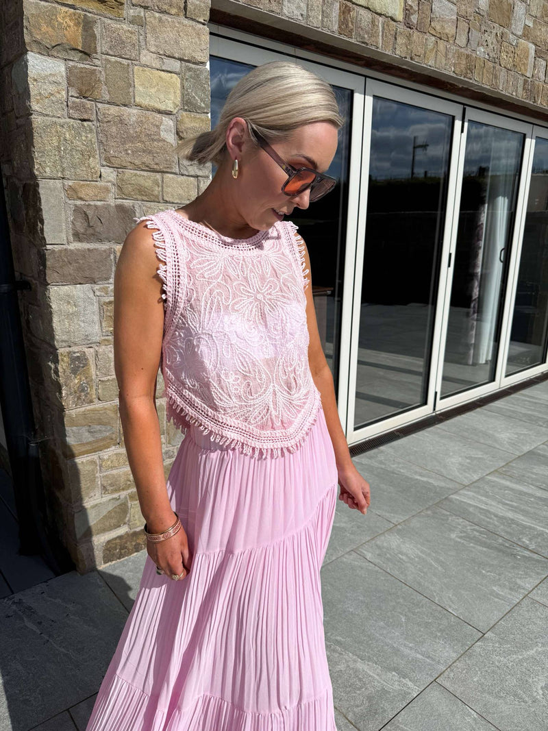 Joy Sleeveless Crochet Top - Pink