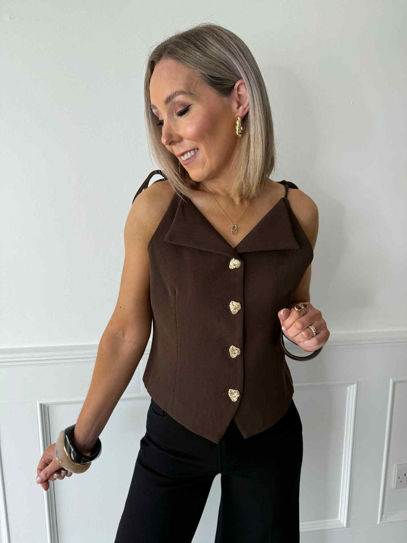 Jess Tie Shoulder Waistcoat - Brown