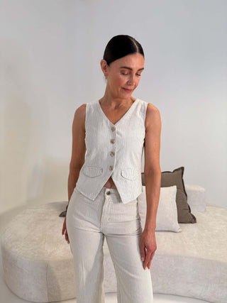 Emma Waistcoat - Green Pinstripe