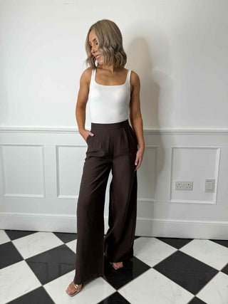 Isla Wide Leg Trousers - Brown
