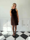 Bella Bow Velvet Mini Dress - Brown
