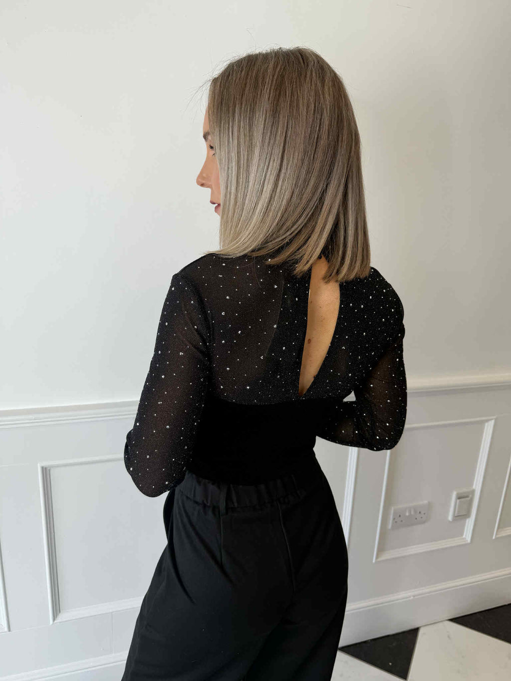 Faye Velvet Studded Bodysuit - Black